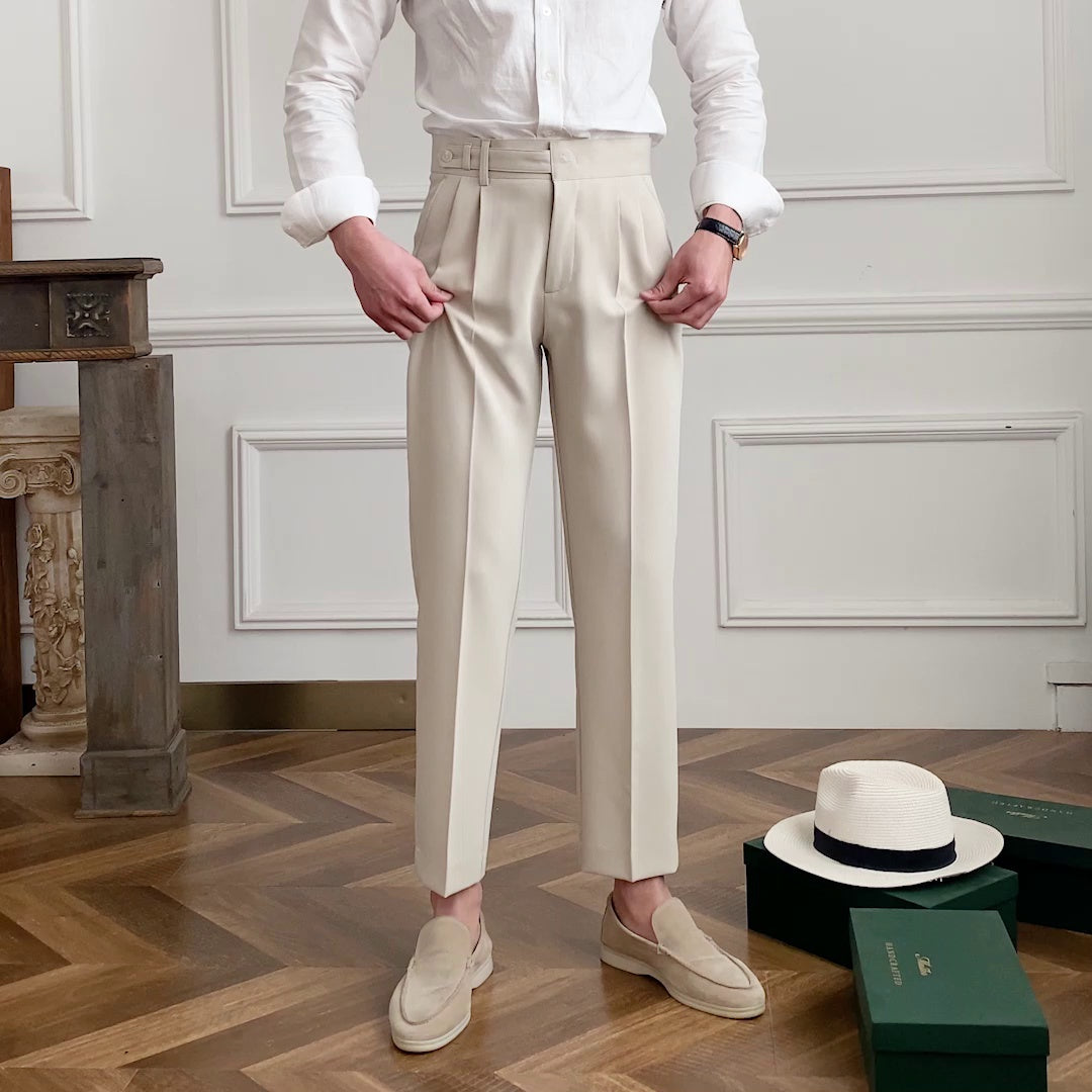 Pleated Straight Leg No-Wrinkle Trouser