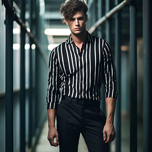 Men's Fashion Long Sleeve Striped Printed Shirt