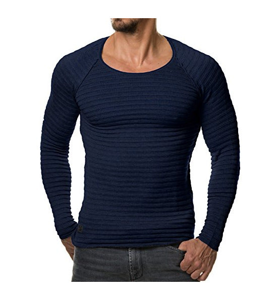 Knitted Boat Neck Deep Rib Slim LS Shirt