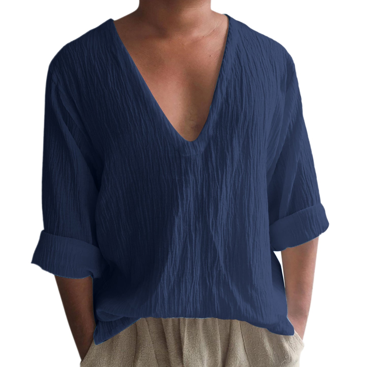 Loose Deep V Neck Island Shirt