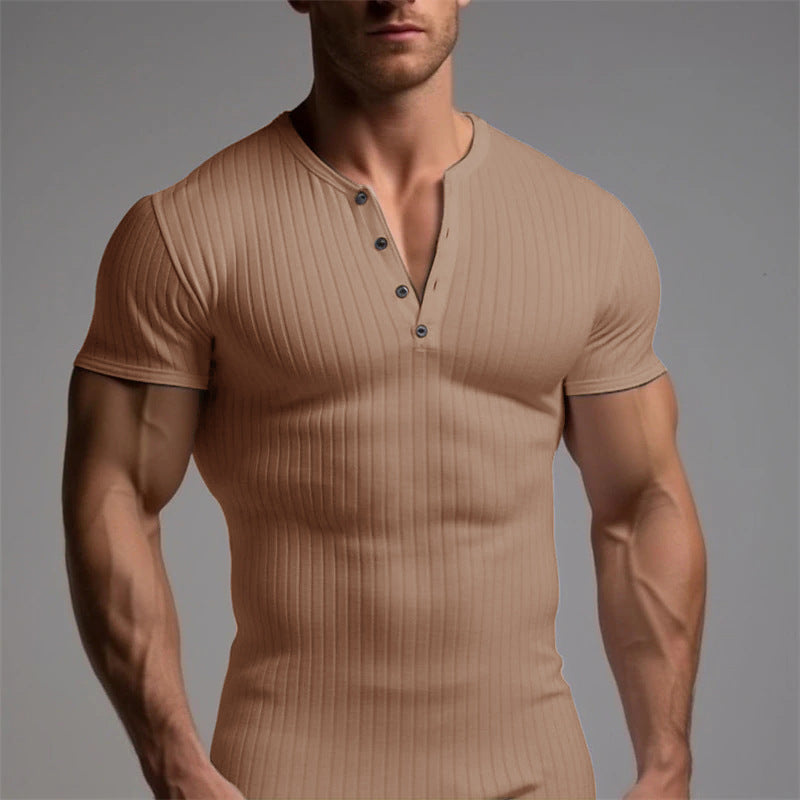 Henley Slim Fit Ribbed SS Shirt