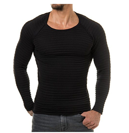 Knitted Boat Neck Deep Rib Slim LS Shirt