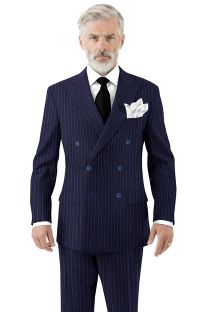 Two Piece Double Breast Navy Chalk Stripe Suit