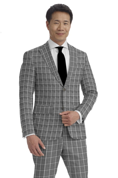 Two Piece Grey Ivory Windowpane Suit