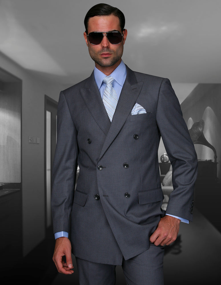 Charcoal Classic Double Breasted Solid Suit