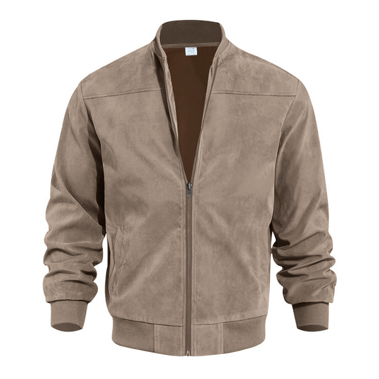 Suede Solid Color Men's Light Bomber Jacket