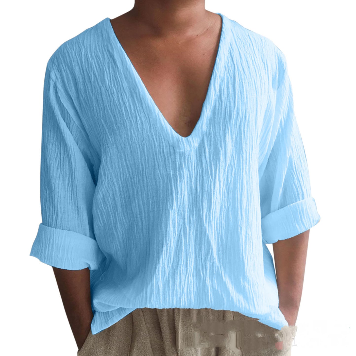 Loose Deep V Neck Island Shirt