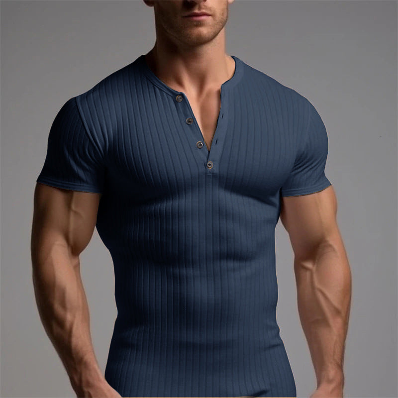 Henley Slim Fit Ribbed SS Shirt