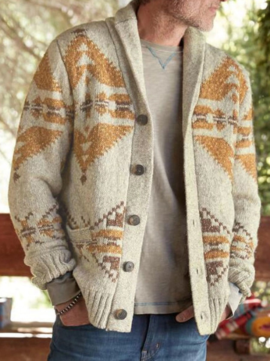 Southwest Shawl Collar Button Knitted Cardigan