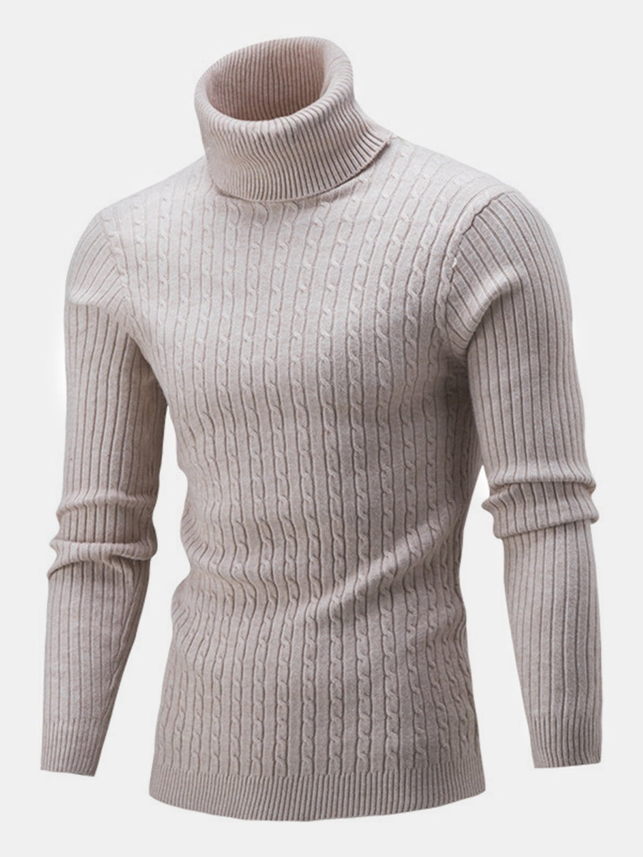 Solid Classic Cable & Ribbed Knit Turtleneck