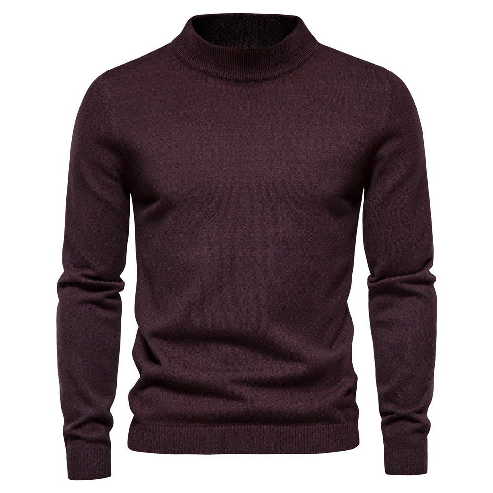 Classic Rib Trimmed Mock Neck Sweater