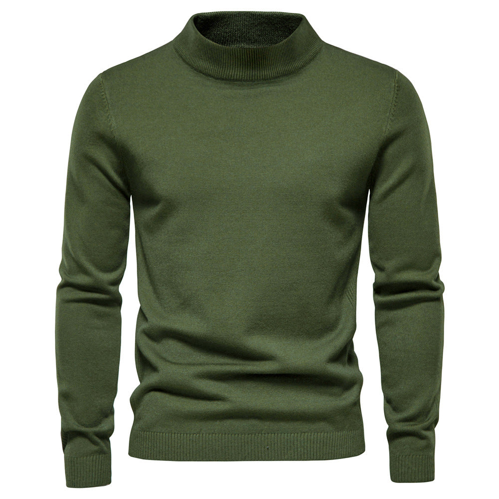 Classic Rib Trimmed Mock Neck Sweater