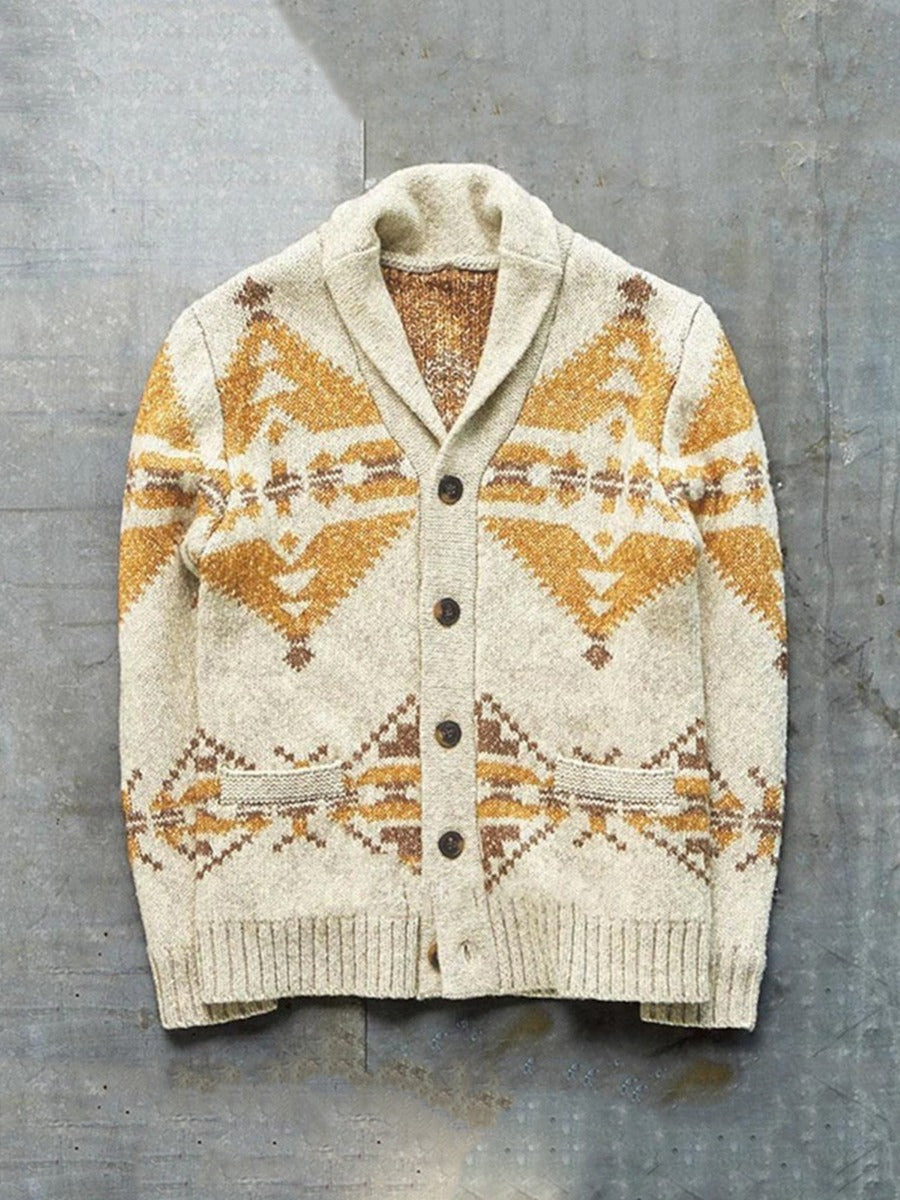 Southwest Shawl Collar Button Knitted Cardigan