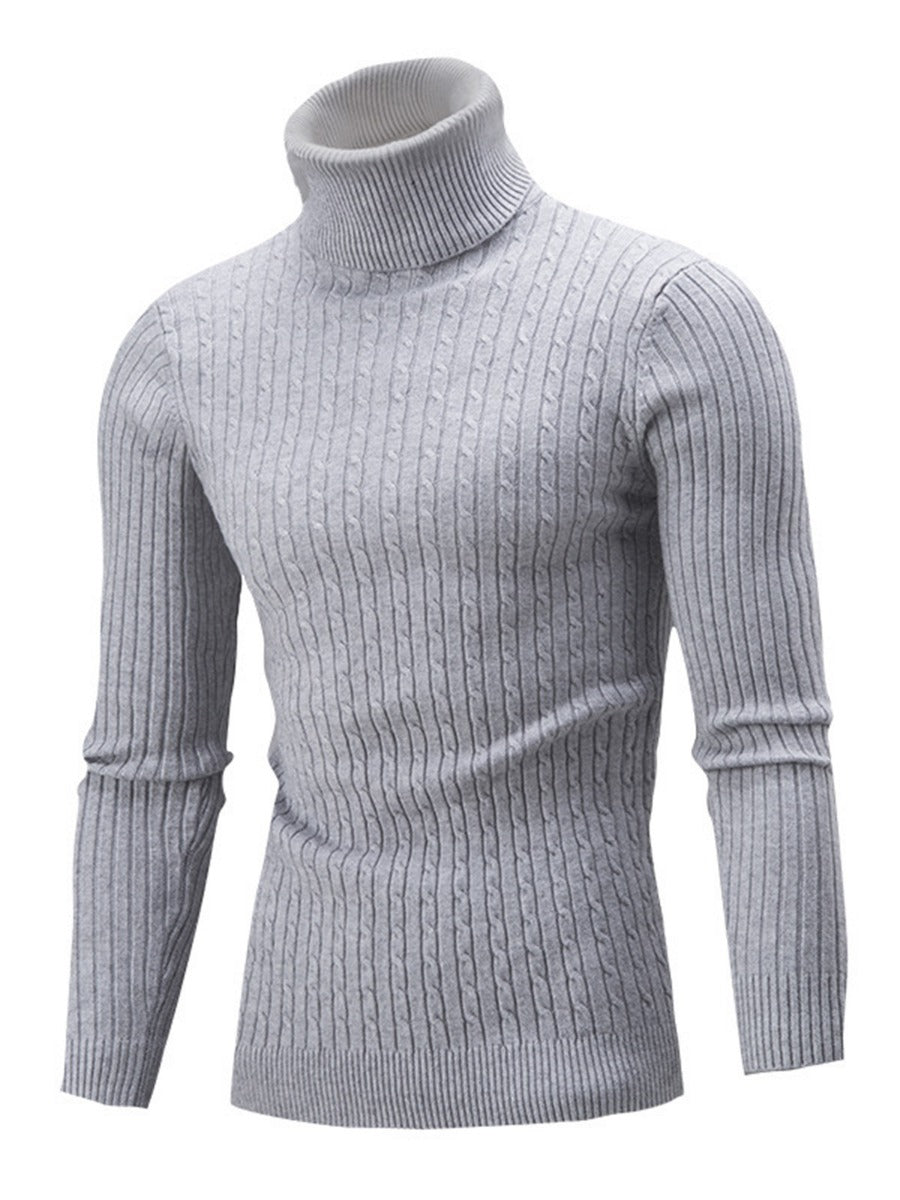 Solid Classic Cable & Ribbed Knit Turtleneck