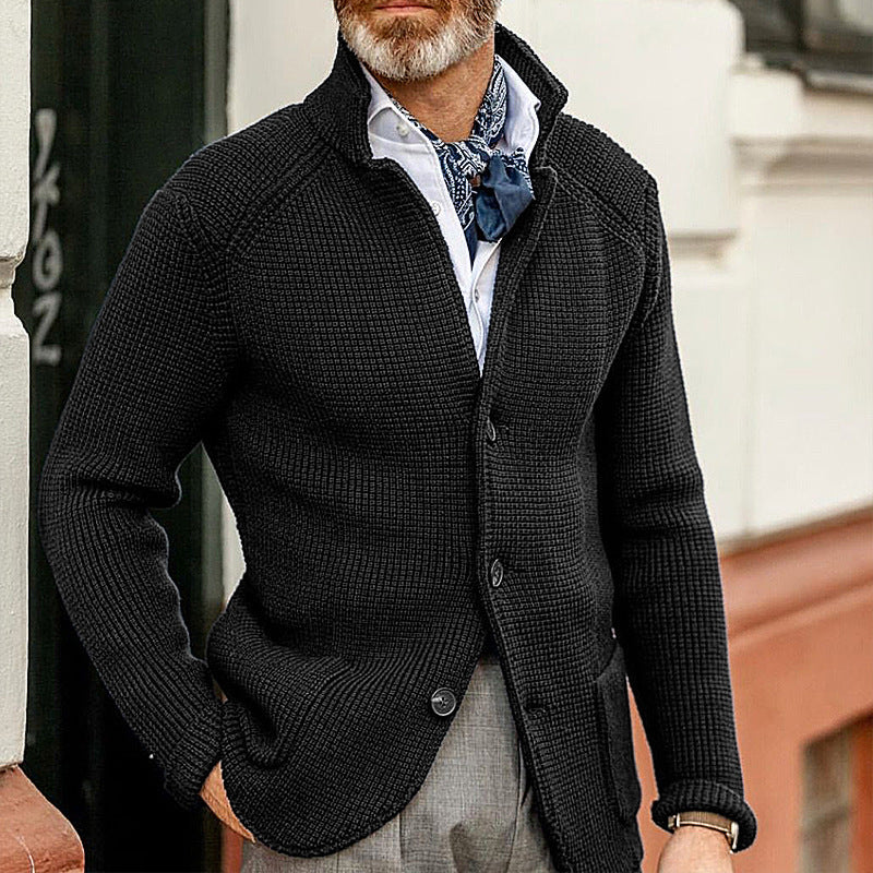 Up Collar Button Knitted Cardigan