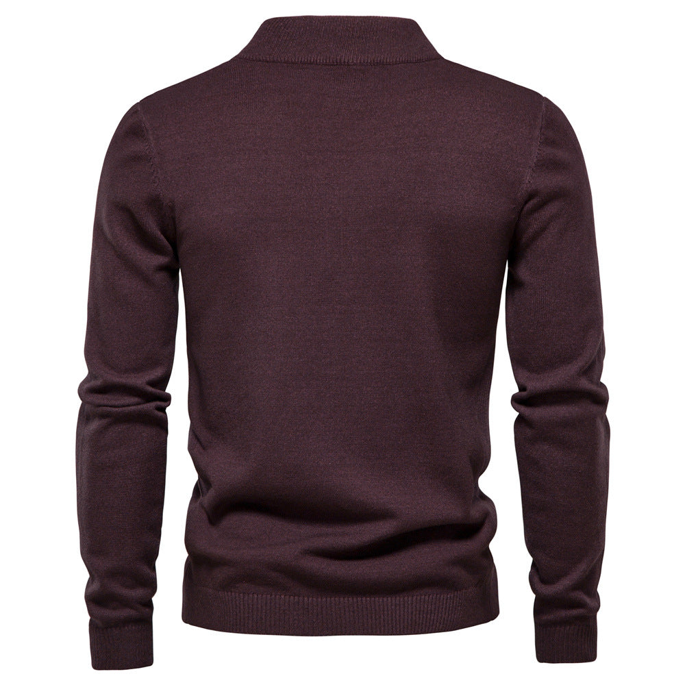 Classic Rib Trimmed Mock Neck Sweater