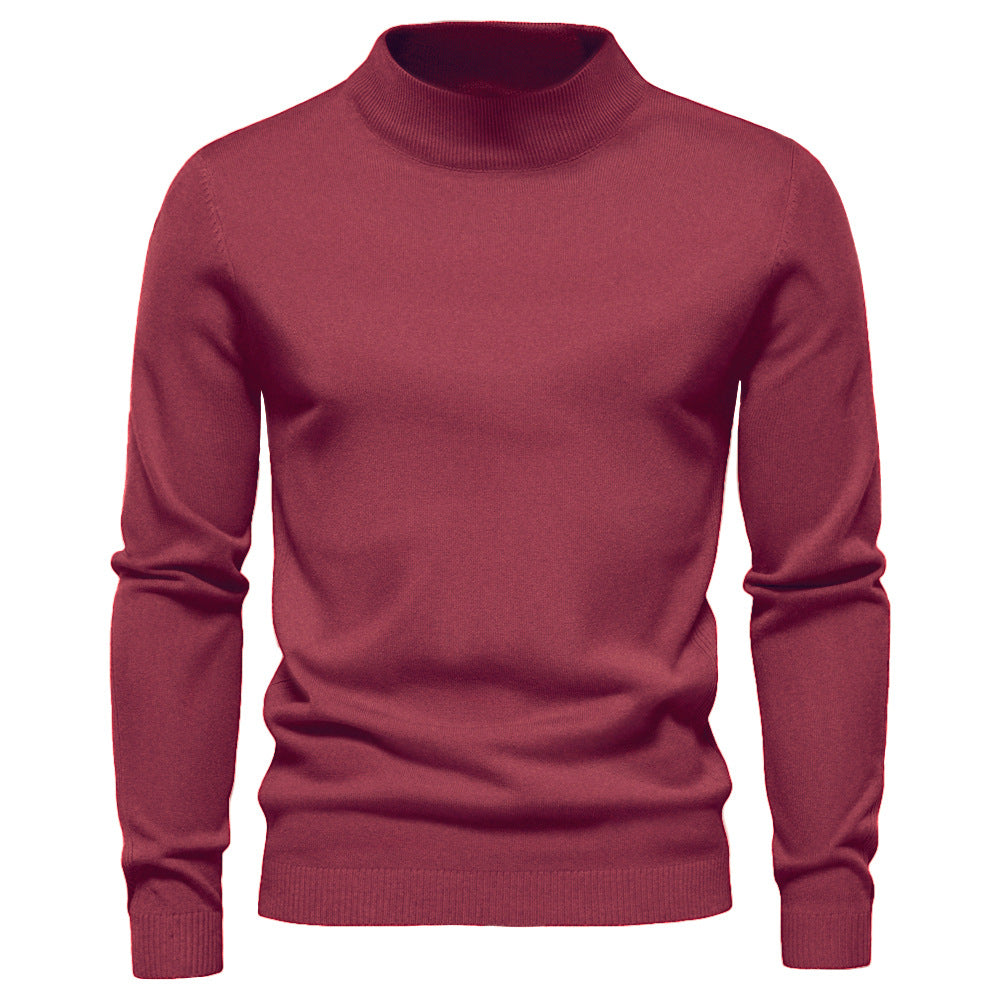 Classic Rib Trimmed Mock Neck Sweater