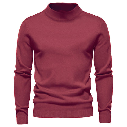 Classic Rib Trimmed Mock Neck Sweater