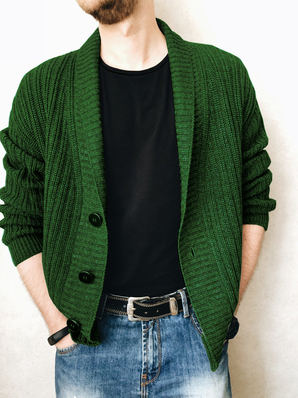 Solid Shawl Collar Button Knitted Cardigan