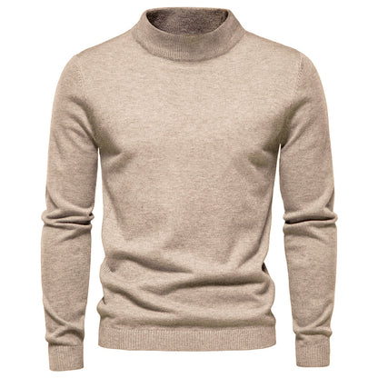 Classic Rib Trimmed Mock Neck Sweater