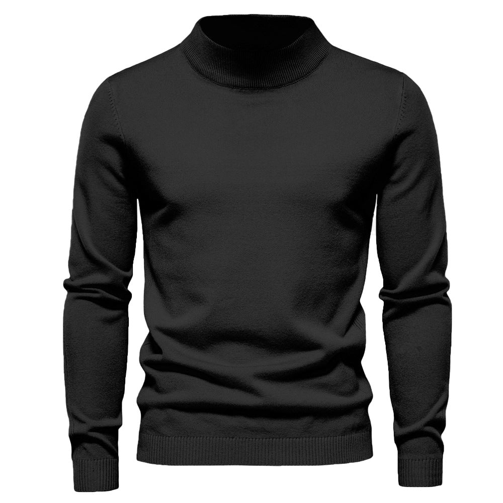 Classic Rib Trimmed Mock Neck Sweater