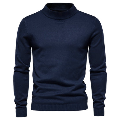 Classic Rib Trimmed Mock Neck Sweater