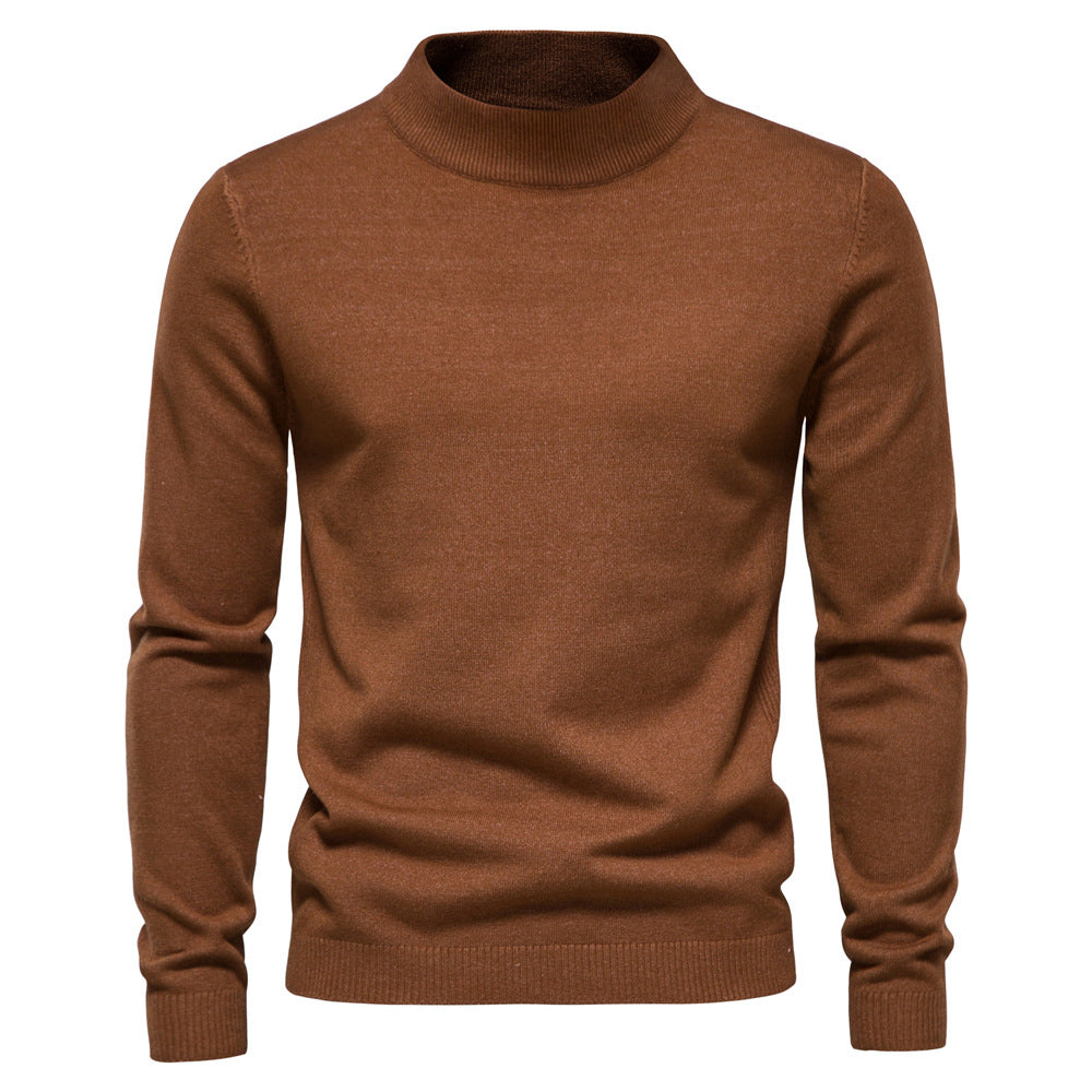 Classic Rib Trimmed Mock Neck Sweater