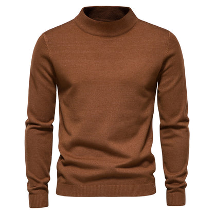 Classic Rib Trimmed Mock Neck Sweater