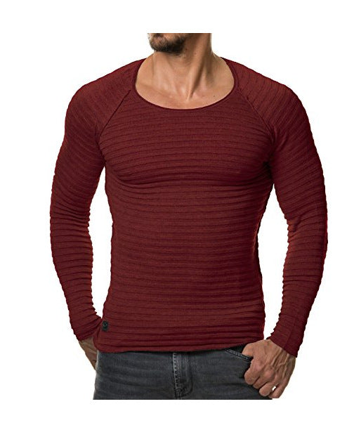 Knitted Boat Neck Deep Rib Slim LS Shirt