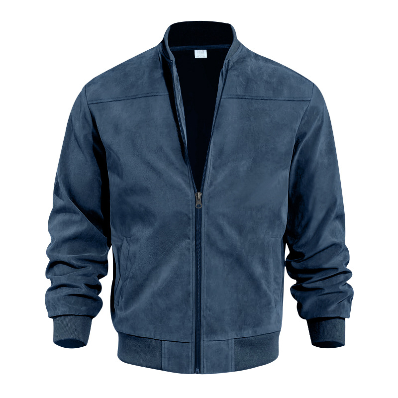 Suede Solid Color Men's Light Bomber Jacket