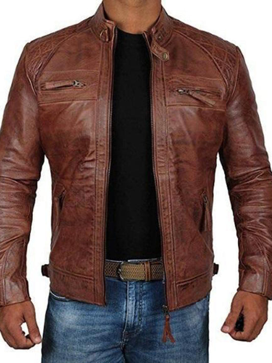 Men's Leather Moto Leather Slim Fit Jacket