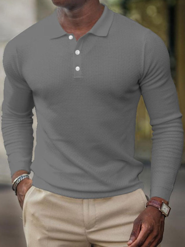 Solid button-down long-sleeve polo shirt