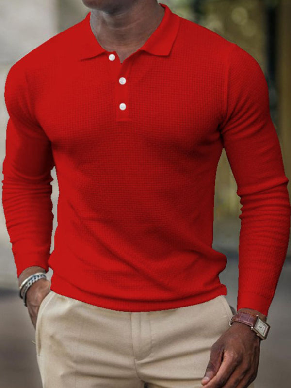 Solid button-down long-sleeve polo shirt