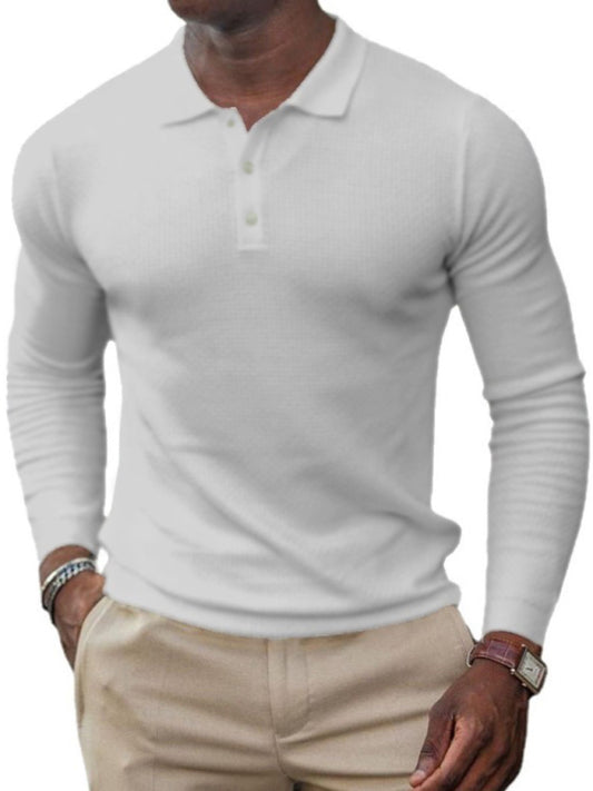 Solid button-down long-sleeve polo shirt