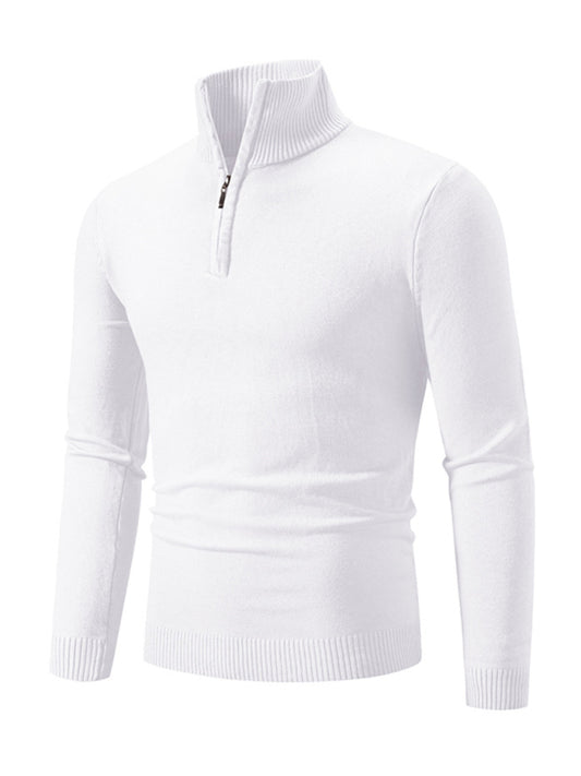 Men's casual solid color sweater half zipper pullover sweater