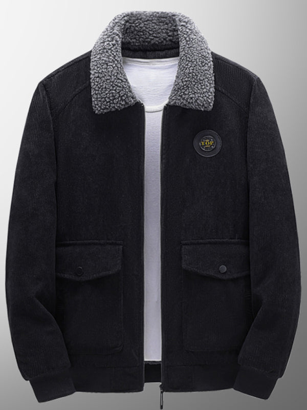 Men's lambswool lapel warm corduroy bomber jacket