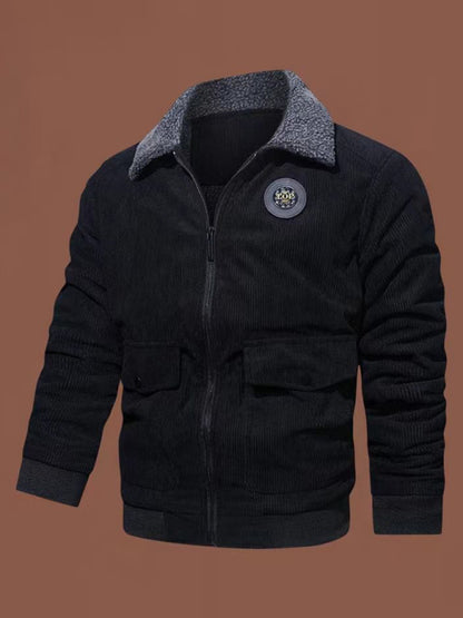 Men's lambswool lapel warm corduroy bomber jacket