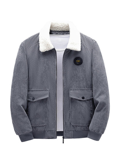 Men's lambswool lapel warm corduroy bomber jacket