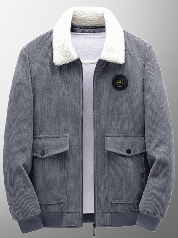 Men's lambswool lapel warm corduroy bomber jacket