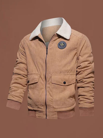 Men's lambswool lapel warm corduroy bomber jacket