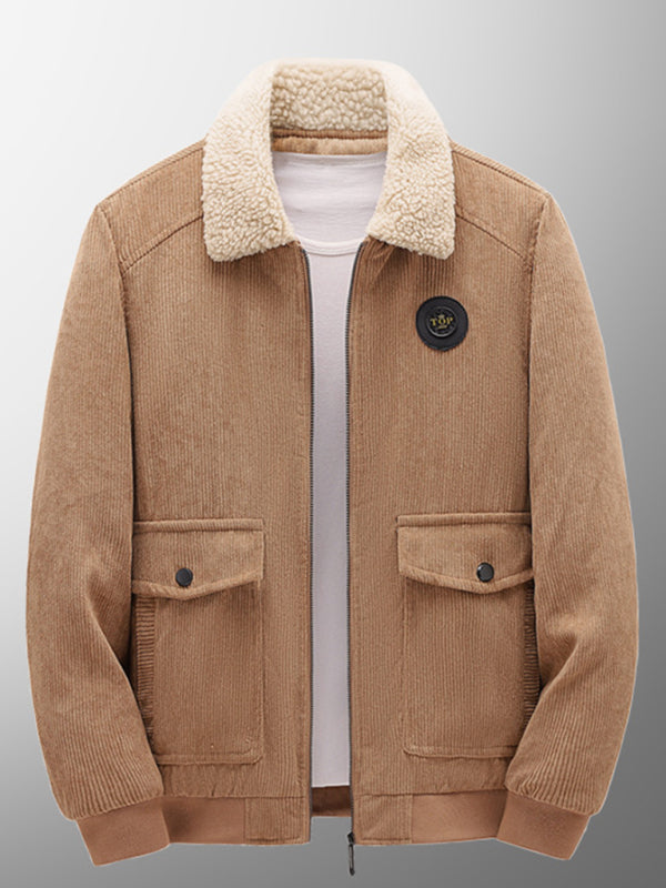 Men's lambswool lapel warm corduroy bomber jacket