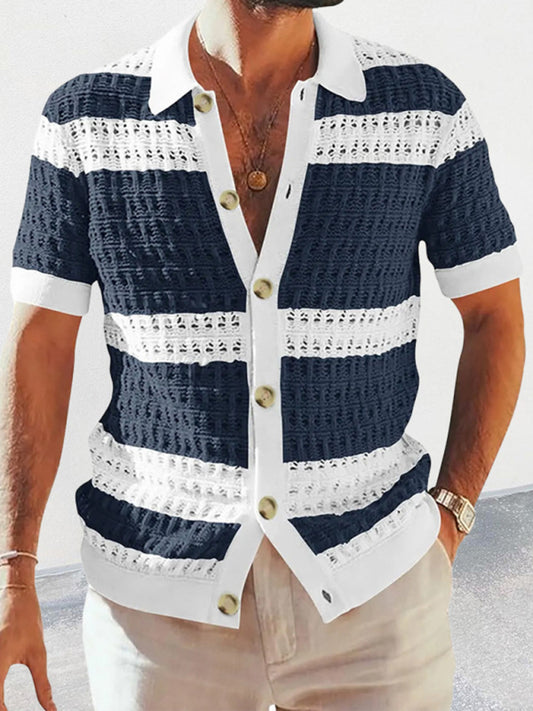 Men's crotchet short-sleeved color-blocked shirt