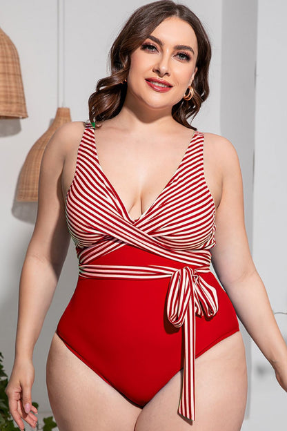 Striped Tie-Waist One-Piece Swimsuit