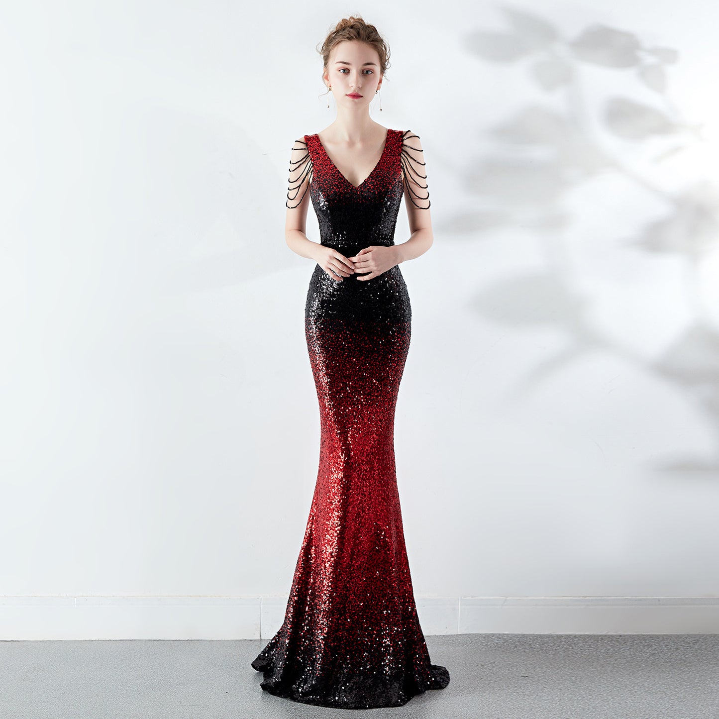 The Gradient Color Crystal Drill Chain Gown