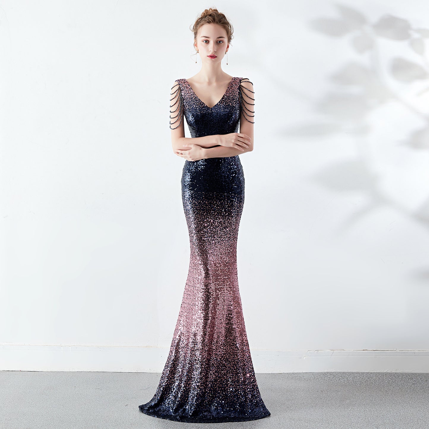 The Gradient Color Crystal Drill Chain Gown