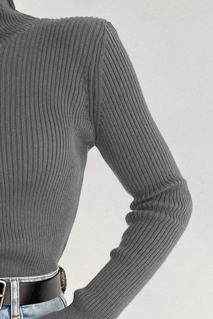 Ribbed Turtle Neck Long Sleeve Sweater