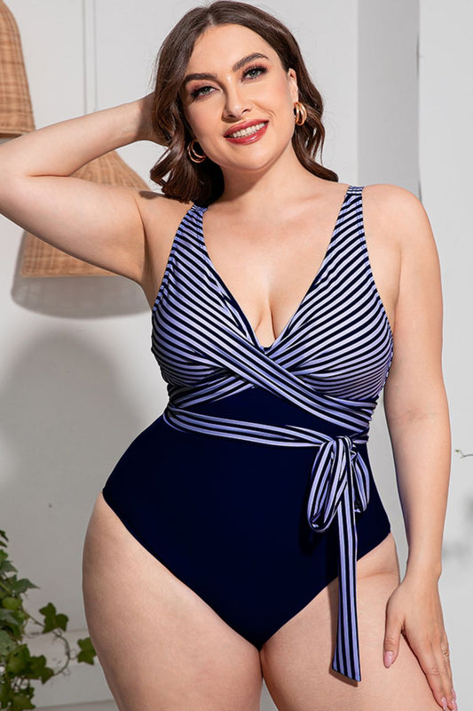 Striped Tie-Waist One-Piece Swimsuit