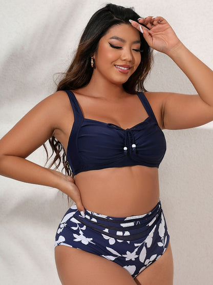 Printed Gathered Detail Bikini Set