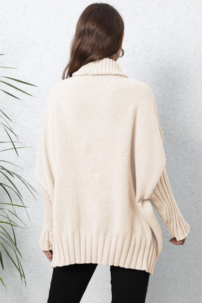 Turtle Neck Long Sleeve Ribbed Sweater