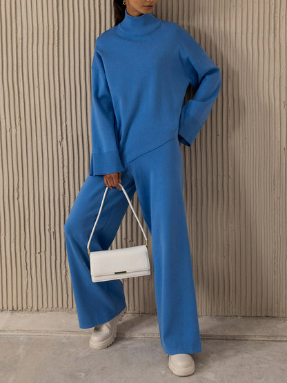 Asymmetrical Hem Knit Top and Pants Set